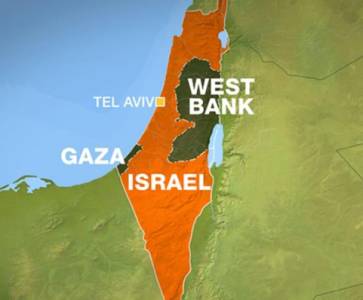 Map of Palestine showing Israel, Gaza and the West Bank