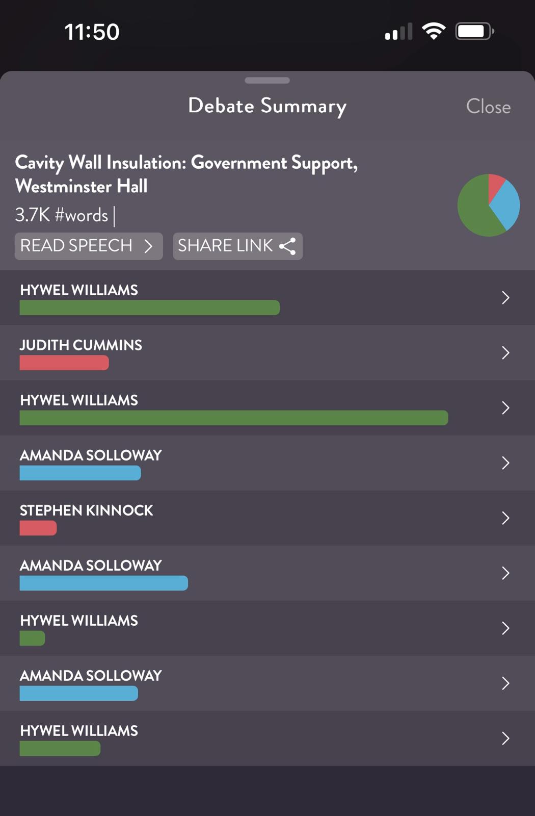 Mobile Phone Screenshot showing summary of Cavity Wall Insulation Debate